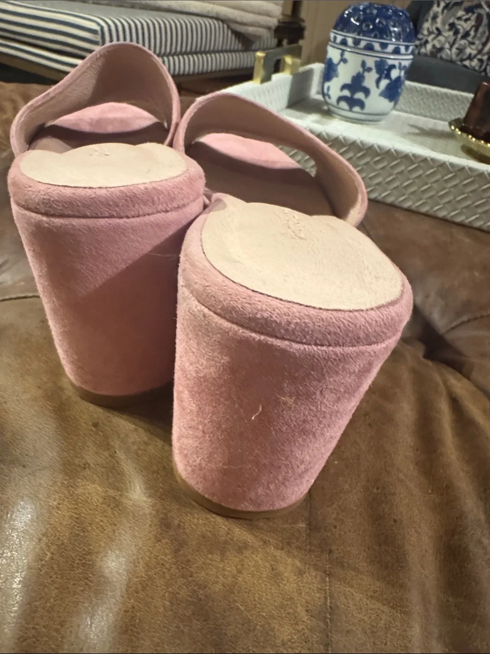 Chocolat Blu Pink Suede Platform Wedge Mules